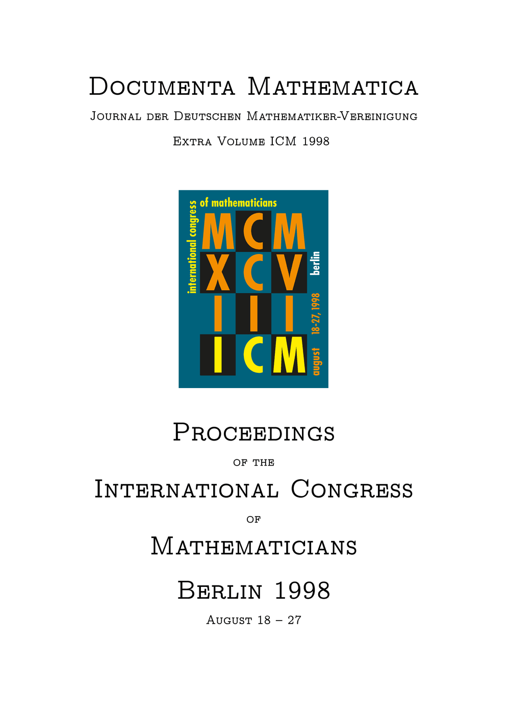 Proceedings of the International Congress of Mathematicians 1998 cover