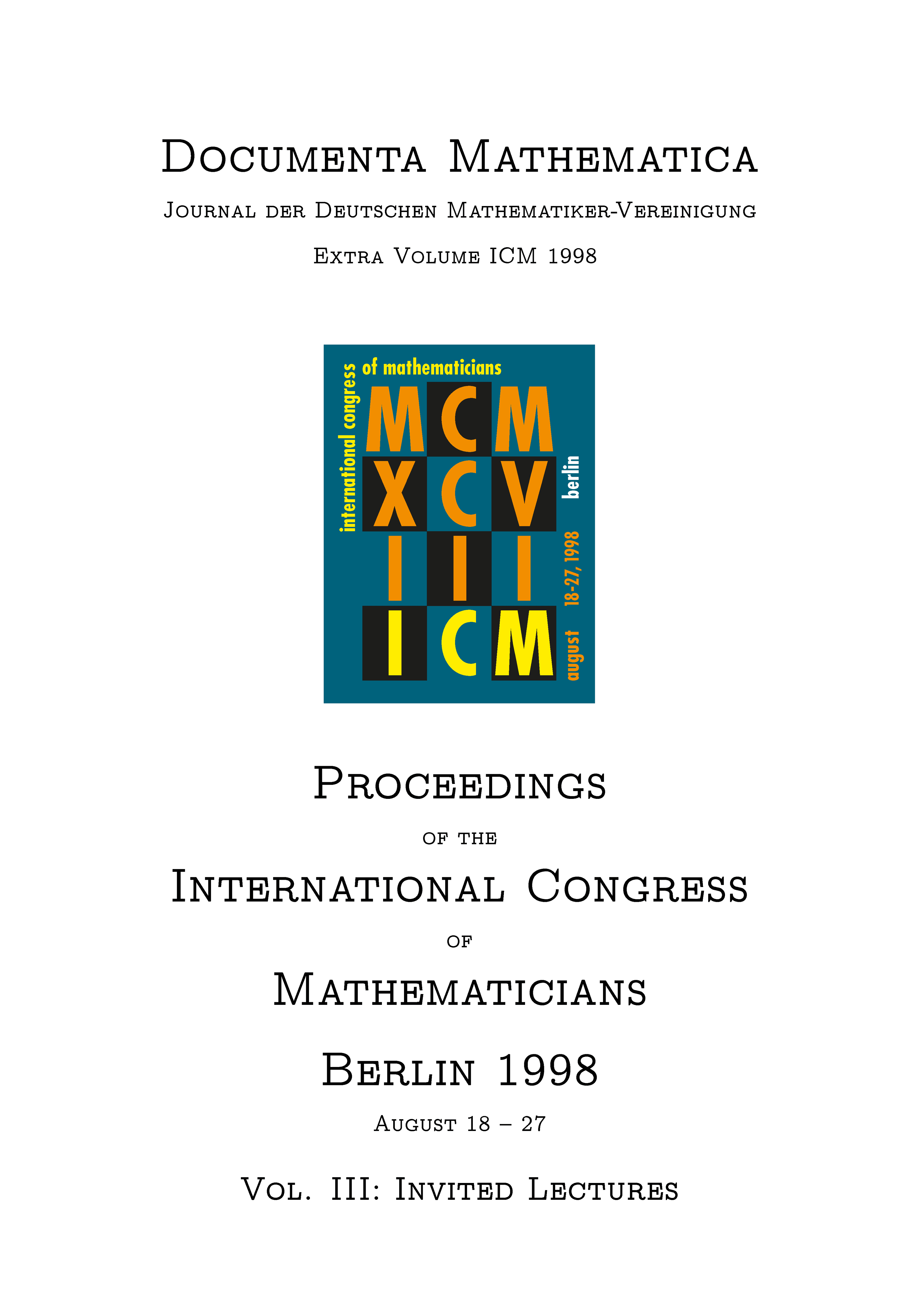 Proceedings of the International Congress of Mathematicians 1998 cover