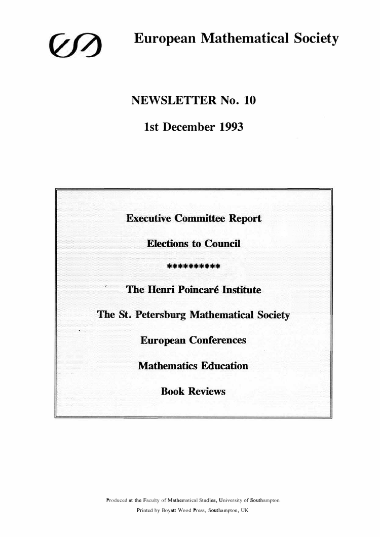 No. 10 (1993) European Mathematical Society Magazine  EMS Press