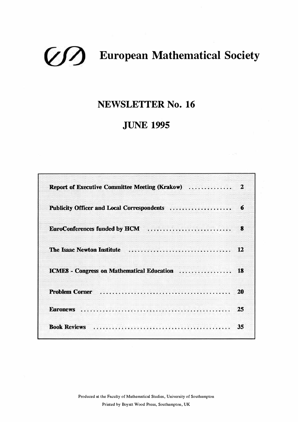 Eur. Math. Soc. Mag. cover