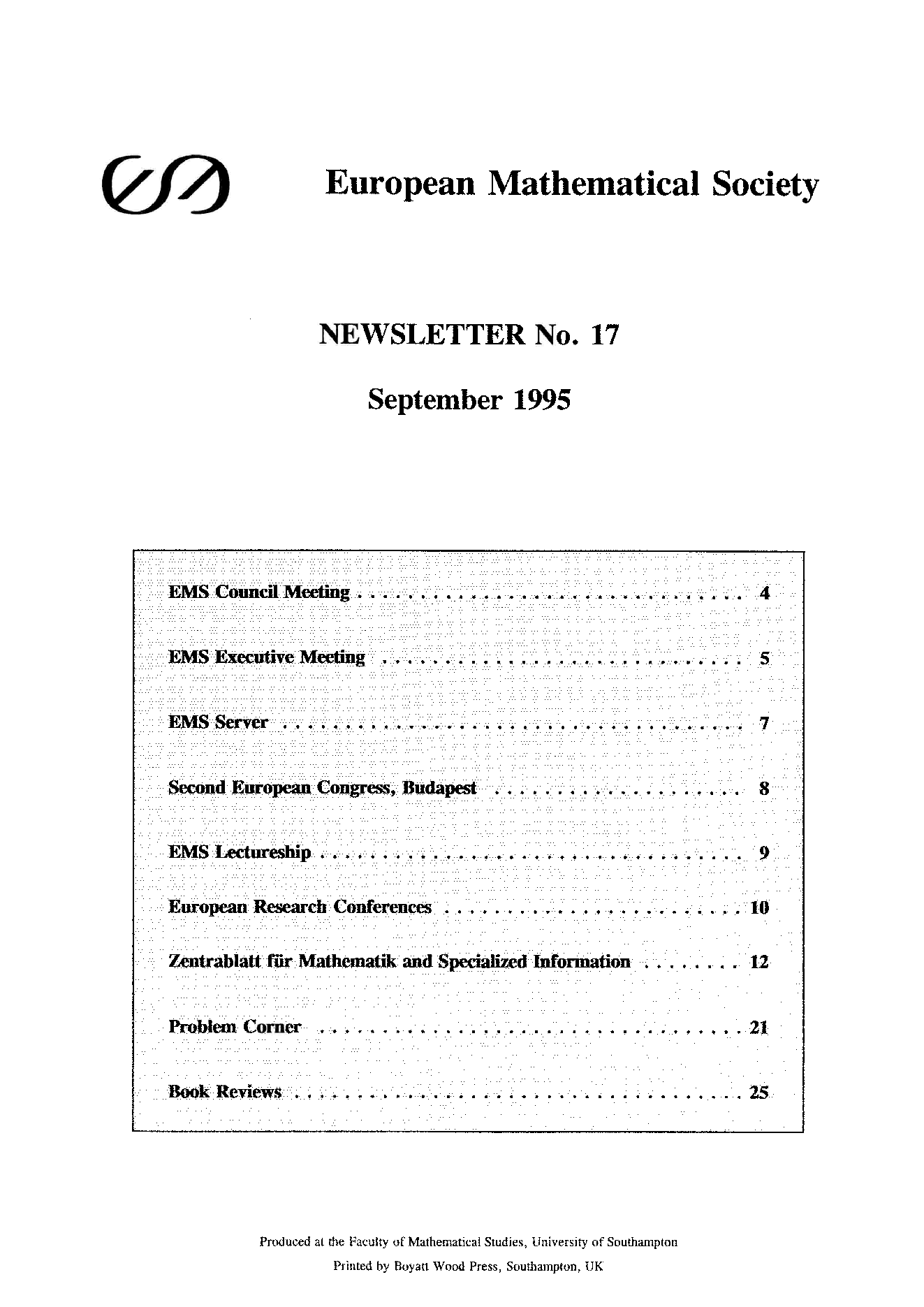 Eur. Math. Soc. Mag. cover