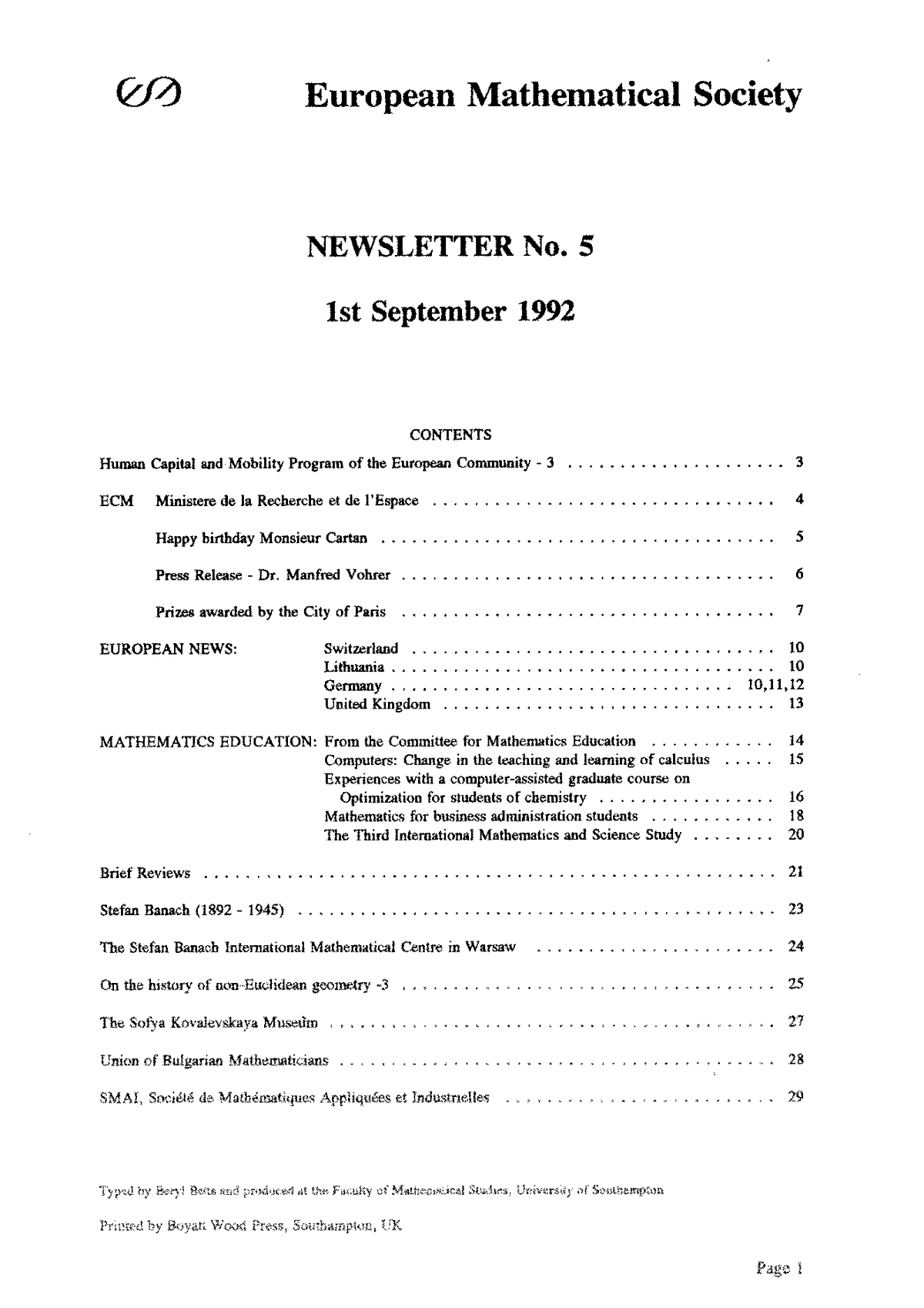 Eur. Math. Soc. Mag. cover